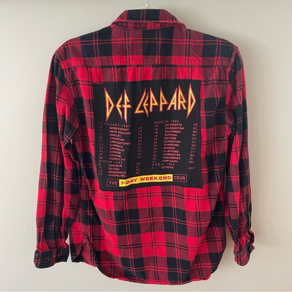 Vintage Def Leppard Concert T-shirt on Flannel Recycled Materials Hand Made